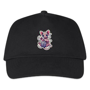Süßes Sphynx-Kätzchen, das mit einem Garn spielt - Kinder Basecap - Schwarz - Vorne