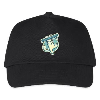 Glückliche weiße Katze, die an einem Ast hängt - Kinder Basecap - Schwarz - Vorne