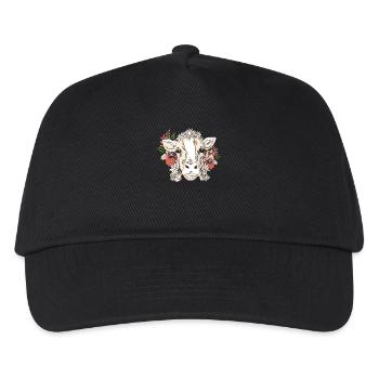 Kuh Mit Blumenkranz Blumenmuster - Kinder Basecap - Schwarz - Vorne