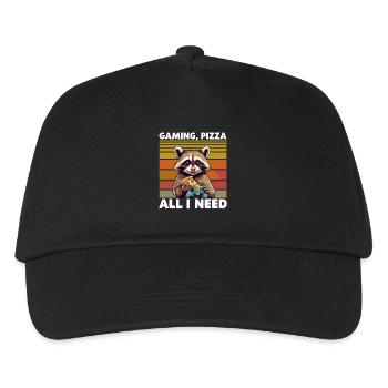 Funny Raccoon Gaming Pizza Gamer Gamer Gaming - Kids’ Baseball Cap - black - Front