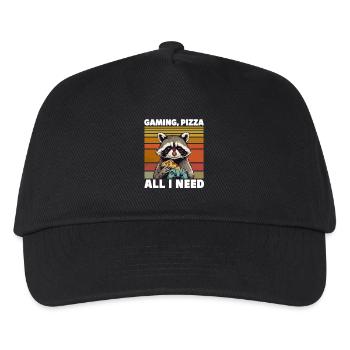 Funny Raccoon Gaming Pizza Gamer Gamer Gaming - Kids’ Baseball Cap - black - Front