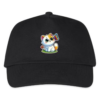 Cute Cat is surprised to see a butterfly - Kids’ Baseball Cap - black - Front