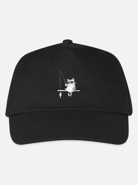 Katze Mit Sonnenbrille Beim Angeln - Kinder Basecap - Schwarz