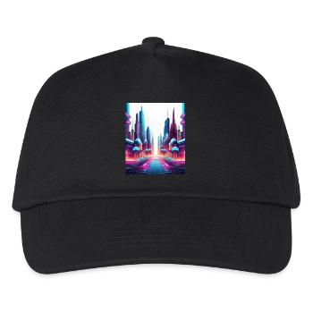 Futuristic Neon Skyline – Sci-Fi Cityscape Art - Kids’ Baseball Cap - black - Front