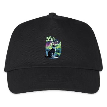Das Leben ist gut Nordlicht Katze Life is Good - Kinder Basecap - Schwarz - Vorne