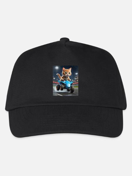 Speedy Whiskers - Rennkatze auf ATV Speedy - Kinder Basecap - Schwarz