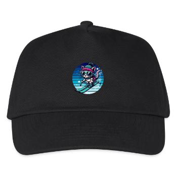 Wintersport Skifahren Katze Schnee Winter Kinder - Kinder Basecap - Schwarz - Vorne