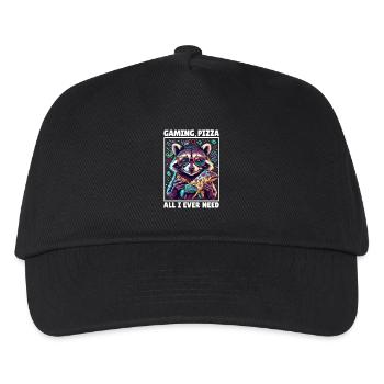 Funny Raccoon Gaming Pizza Gamer Gamer Gaming - Kids’ Baseball Cap - black - Front
