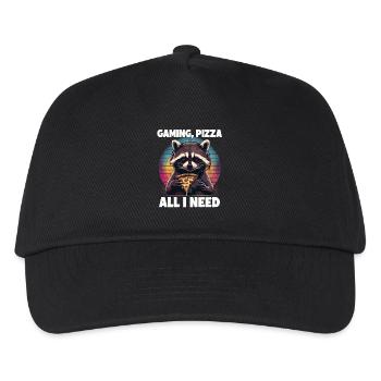 Funny Raccoon Gaming Pizza Gamer Gamer Gaming - Kids’ Baseball Cap - black - Front