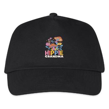 Hippie Oma Blumen und Pilze Retro - Kinder Basecap - Schwarz - Vorne