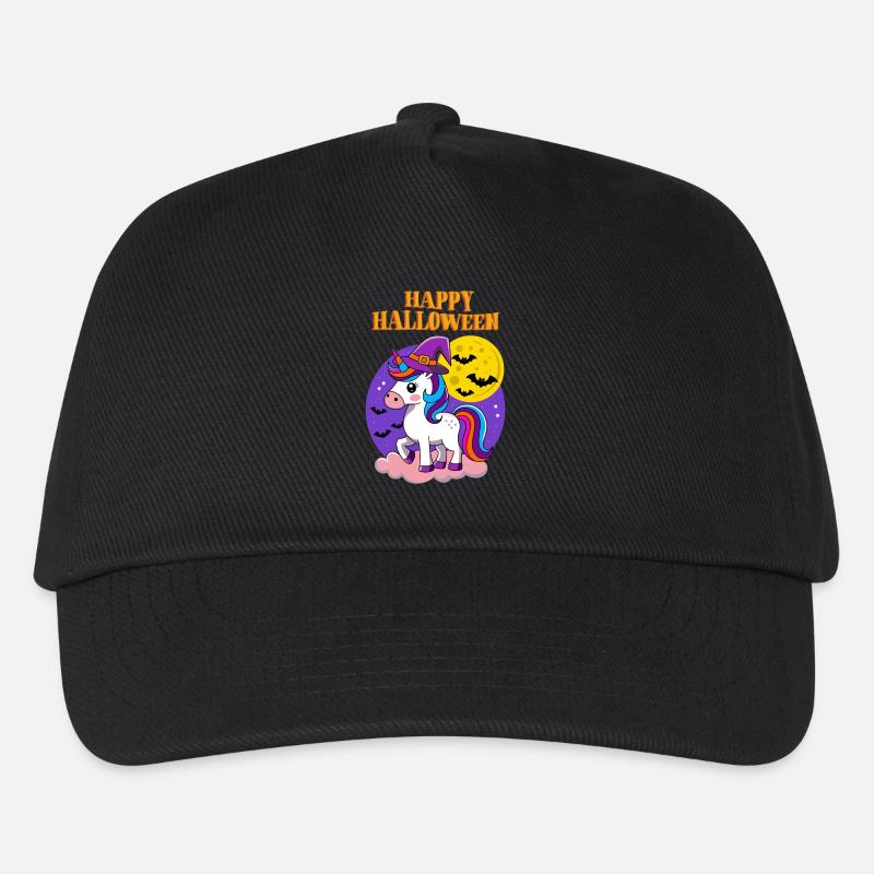 Happy Halloween Einhorn Hexe Kinder Bunt Niedlich - Kinder Basecap - Schwarz
