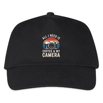 All I need is coffee & my camera - Kids’ Baseball Cap - black - Front