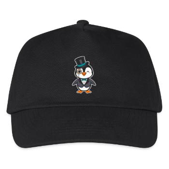Pingouin élégant avec chapeau haut de forme et monocle - Casquette de baseball Enfant - noir - Devant