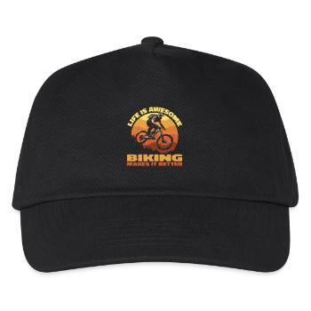Life is Awesome, Biking Makes It Better - Kinder Basecap - Schwarz - Vorne