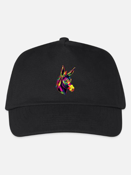 Esel in Bunt Popart Farben Hausesel Donkey Reiten - Kinder Basecap - Schwarz