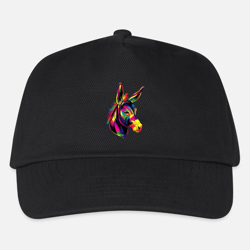 Esel in Bunt Popart Farben Hausesel Donkey Reiten - Kinder Basecap - Schwarz