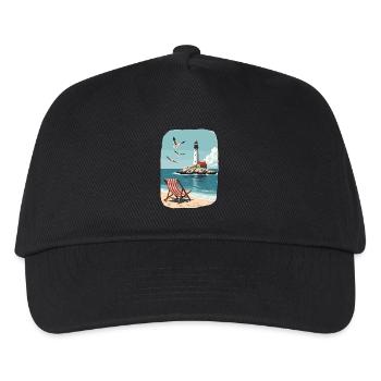 Liegestuhl Strandstuhl und Leuchtturm Ozean Szene - Kinder Basecap - Schwarz - Vorne