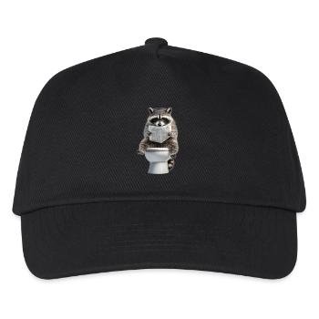 Funny raccoon on toilet with newspaper zoo pet - Kids’ Baseball Cap - black - Front