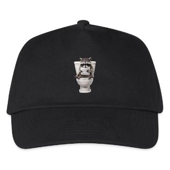Funny raccoon on toilet with newspaper zoo pet - Kids’ Baseball Cap - black - Front