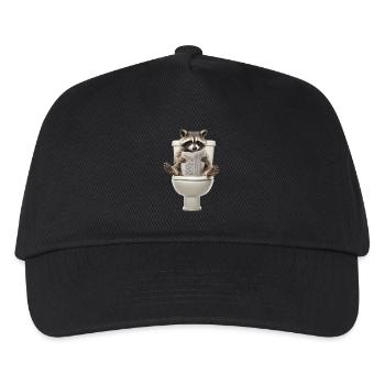 Funny raccoon on toilet with newspaper zoo pet - Kids’ Baseball Cap - black - Front