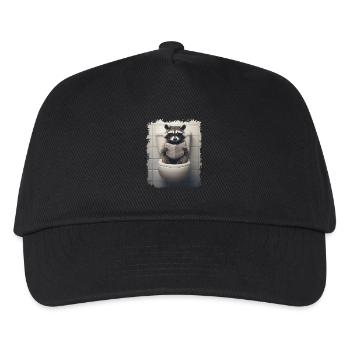 Funny raccoon on toilet with newspaper zoo pet - Kids’ Baseball Cap - black - Front