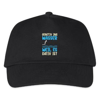 Genitiv ins Wasser, weil es Dativ ist Grammatik - Kinder Basecap - Schwarz - Vorne