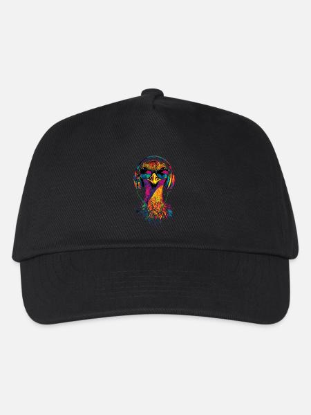 Strauss Vogel Kopfhörer Popart Emu Musik DJ Strauß - Kinder Basecap - Schwarz