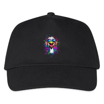 Strauss Vogel Kopfhörer Popart Emu Musik DJ Strauß - Kinder Basecap - Schwarz - Vorne