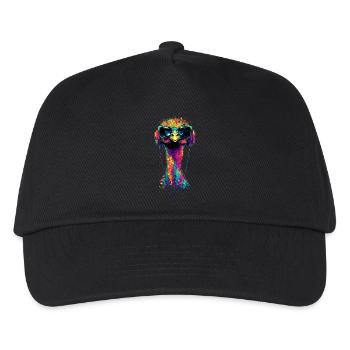 Strauss Vogel Kopfhörer Popart Emu Musik DJ Strauß - Kinder Basecap - Schwarz - Vorne