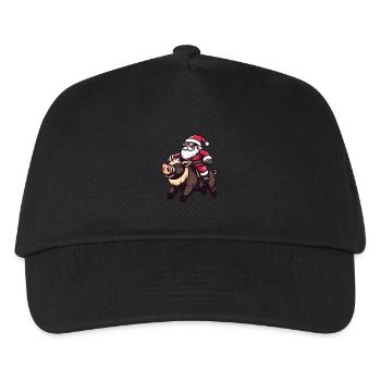 Schwein Weihnachtsmann Wildschwein - Kinder Basecap - Schwarz - Vorne
