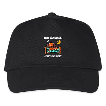 Hund Dackel Dackelfreunde Bett Müde Schlafoutfit - Kinder Basecap - Schwarz - Vorne