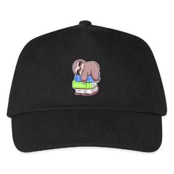 Faultier Buch Bücher Lesen - Kinder Basecap - Schwarz - Vorne