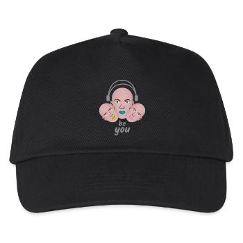 Be You Kussmund Kopfhörer Geschenk - Kinder Basecap - Schwarz - Vorne