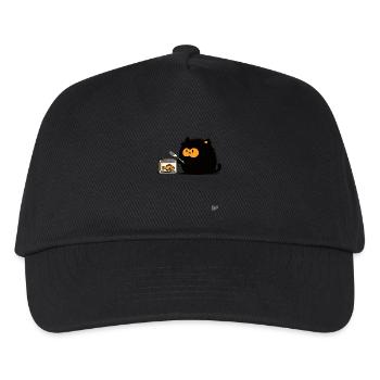 Katze mit einer Gabel und einer Dose Fisch - Kinder Basecap - Schwarz - Vorne