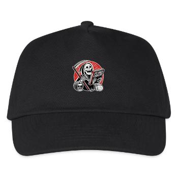 Amused Grim Reaper reading book about long life - Kids’ Baseball Cap - black - Front