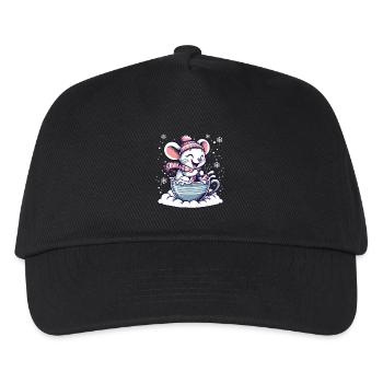 Cute Mouse Rides Sled in Snow Funny - Kids’ Baseball Cap - black - Front