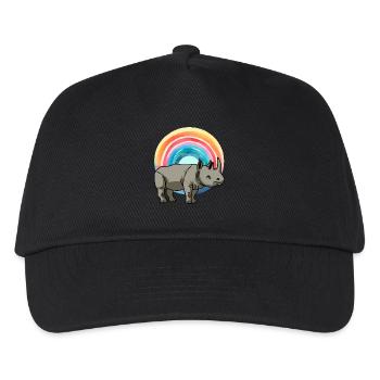 Regenbogen Nashorn Nashörner Zoo Zootiere - Kinder Basecap - Schwarz - Vorne