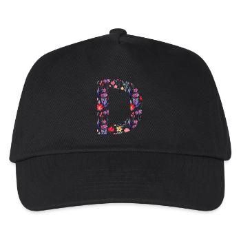 Personalisierter Blumenbuchstabe d - Geschenkidee - Kinder Basecap - Schwarz - Vorne