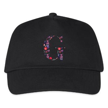 Personalisierter Blumenbuchstabe g - Geschenkidee - Kinder Basecap - Schwarz - Vorne