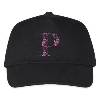 Personalisierter Blumenbuchstabe p - Geschenkidee - Kinder Basecap - Schwarz - Vorne