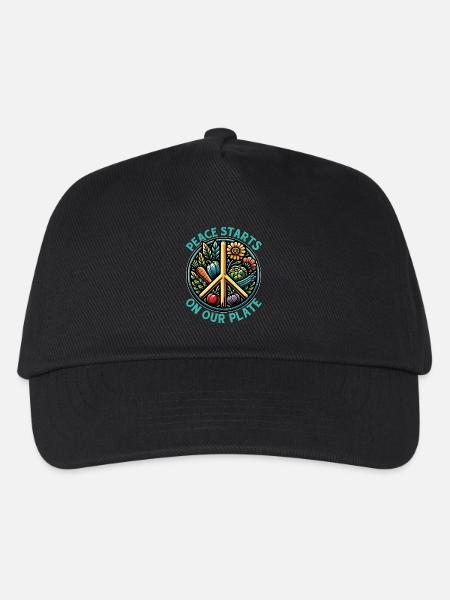 Vegetarian Peace Starts On Your Plate Animal Lover - Kinder Basecap - Schwarz