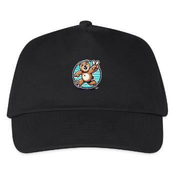 Laufender Bär mit Zwinkern und Peace-Zeichen - Kinder Basecap - Schwarz - Vorne