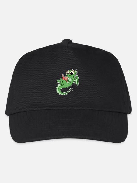 Drache Bücher Buch Lesen - Kinder Basecap - Schwarz