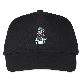 So Rolle Ich: Skater-Skelett auf Roller - Kinder Basecap - Schwarz - Vorne