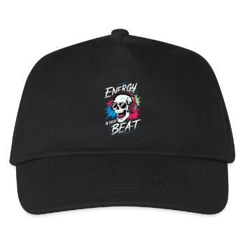 Totenkopf mit Kopfhörer - Energy in every beat - Kinder Basecap - Schwarz - Vorne