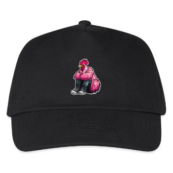 modischer Mode-Hahn in pinker Feder-Huhn-Jacke - Kinder Basecap - Schwarz - Vorne
