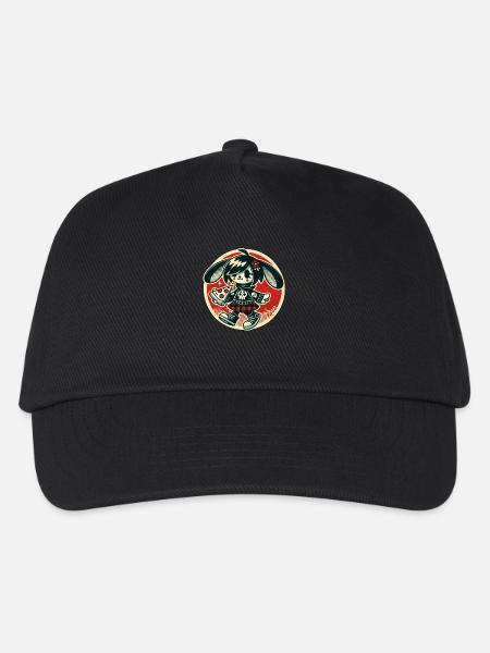Lustiger Punk-Hase mit Pizza - Kinder Basecap - Schwarz