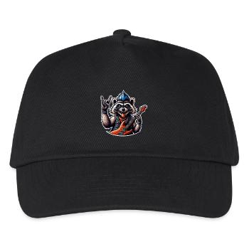 Waschbär Rock and Roll Gitarrist - Kinder Basecap - Schwarz - Vorne