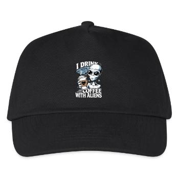 Witziges Ich trinke Kaffee mit Aliens - Kinder Basecap - Schwarz - Vorne