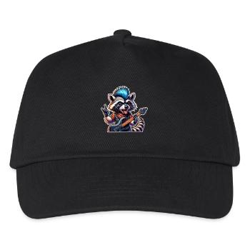 Waschbär Rock and Roll Gitarrist - Kinder Basecap - Schwarz - Vorne